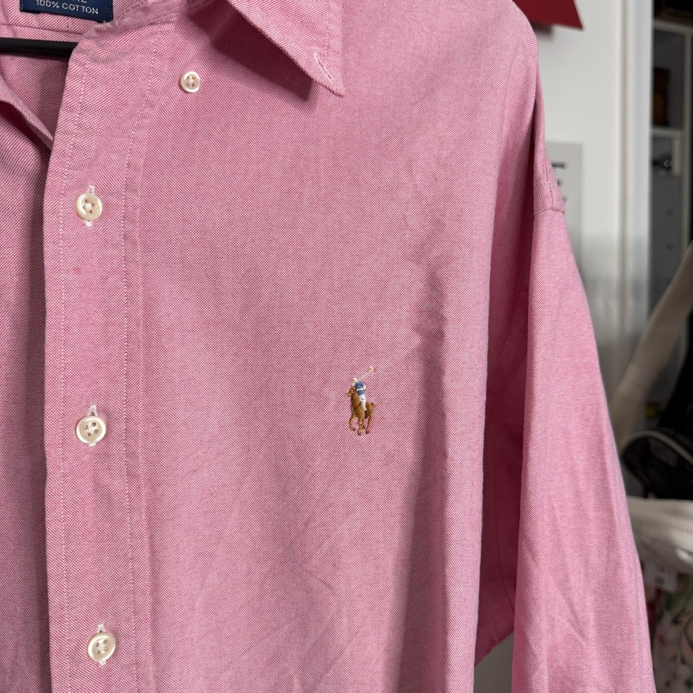 Ralph Lauren Blake Pink Button Down Shirt Brown Horse
